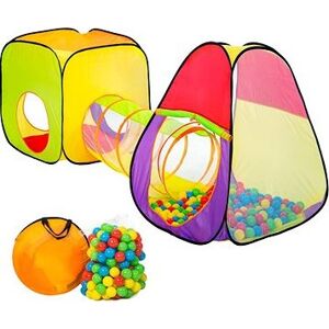 Tectake detský farebný stan a hrací domček s tunelom s 200 loptičkami