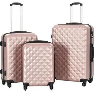 Súprava škrupinových kufrov na kolieskach, 3 ks, ABS, ružová, zlatá