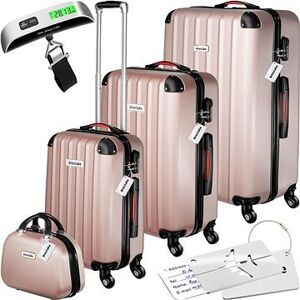 Tectake Cestovné kufre Cleo s váhou na batožinu – súprava 4 ks – ružová – zlatá