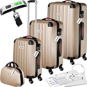 Tectake Cestovné kufre Cleo s váhou na batožinu – súprava 4 ks – champagne